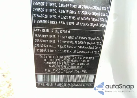 2010 Land Rover Range Rover Sport Hse from USA, damaged, VIN SALSK2D46AA226060